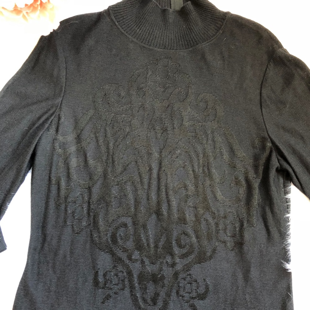 St. John Black Sweater W/ Damask Print NWOT - Picture 2 of 6